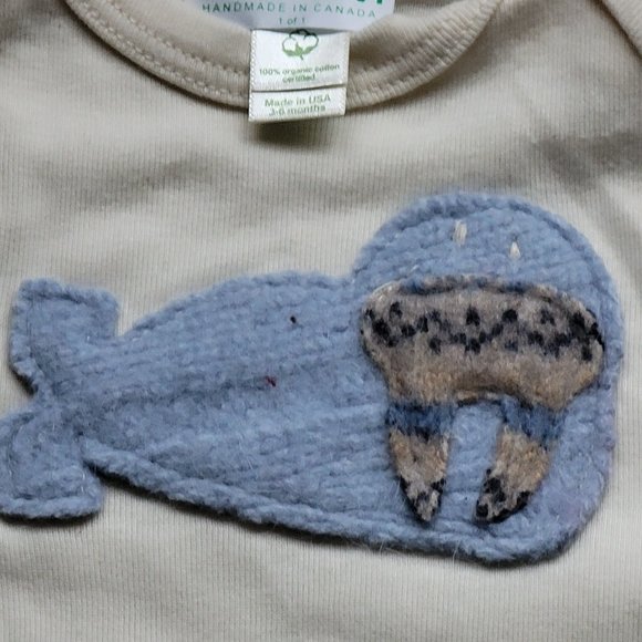CATE & LEVI Organic Onesie - Baby - Made in Canada NEW NWT 3-6mo Walrus - Picture 3 of 4